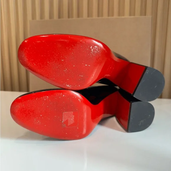 Christian Louboutin Miss Sabina 85mm block-heel Patent Leathe Pumps Navy